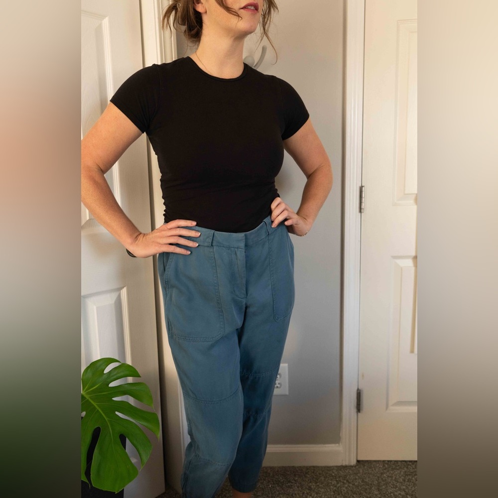 LOFT teal trousers with belt size 8